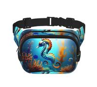 Seabed coral seahorse Pattern trendy fashionable waist bag, unisex travel sports messenger bag