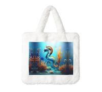 Seabed coral seahorse Plush Handbag: Ladies Fluffy Shoulder Bag - Autumn/Winter Tote Crossbody bag, Coin Pouch Wallet