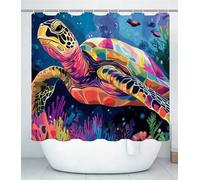 Seabed Shower Curtain for Bathroom, Curtain Includes 12 Pcs Hooks, Waterproof Polyester Fabric, Rustproof Eyelets, Weighted Hem, Washable, Quick Dry, Bathroom Decor H100 x W140cm Colorful J#451