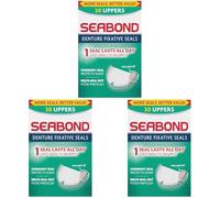 Seabond Denture Fixative Seals, Soft Adhesive Cushion, Last All Day, Protect Gums & Help Seal Out Food Particles, 30 Uppers (Pack of 3)