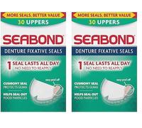 Seabond Denture Fixative Seals, Soft Adhesive Cushion, Last All Day, Protect Gums & Help Seal Out Food Particles, 30 Uppers (Pack of 2)