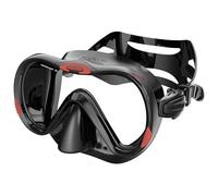 SEAC Boss - Adult Silicone Snorkeling Mask with Single Anti-Impact Tempered Glass Lens, Push-Button Quick Adjustment, Adjustable Strap, Black/Red, Rigid Clear Box