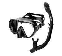 SEAC Set Bis Rondò Dry - Adult Snorkeling Set with Frameless Single-Lens Mask in Tempered Glass and Dry Top Snorkel with Purge Valve and Ergonomic Silicone Mouthpiece
