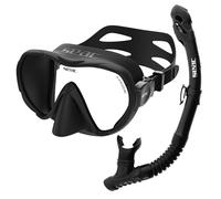 SEAC Set Bis X-Frame Dry - Adult Snorkelling Set with Frameless Single-Lens Tempered Glass Mask and Dry-Top Snorkel | Silicone, Purge Valve and Ergonomic Mouthpiece for Scuba Diving and Snorkelling