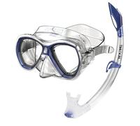 SEAC Set Elba, Snorkeling Set with Underwater Mask and Snorkel with Water Drain Valve for Boys and Girls, Transparent/Blue, Narrow