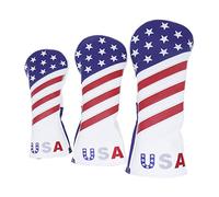 Seacloud Golf Cover Red/White/Blue USA Flag Design Fairway Wood Driver Hybrid Cover Headcover (3Pcs)