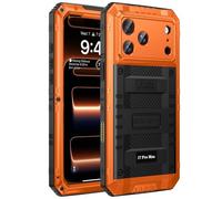 seacosmo for iPhone 17 Pro Max Metal Case, IP68 Waterproof Heavy Duty Shockproof Cover with Built-in Screen Protector, Full Body Sealed Protection Tough Armour Case for iPhone 17 Pro Max 6.9''- Orange