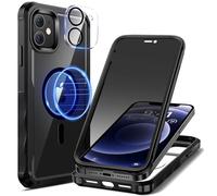 seacosmo Magnetic Case for iPhone 12 with Private Screen Protector and Camera Lens Protector, Full Body Shockproof Protective Phone Case Compatible with MagSafe for iPhone 12 - Black