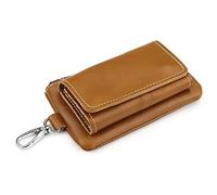 SEADEAR Leather Key Holder Wallet Pouch, Key Case Organizer Wallet with 6 Hooks Zipper Closure Car Key Holder Wallet with Key Chain Card Bag for Bank Card Fitness Card ID Card Fuel Card Brown