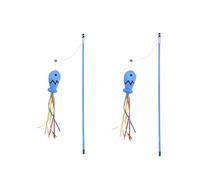 Seadiquiet 2Pcs Blue Cat Wand Kitten Teaser Stick Portable Cat Teaser Fish Design Safe Colorful Balls Cats