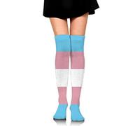 SEAEAGLE Transgender Pride Flag Women Thigh High Socks Over Knee High Stockings Long Boot Socks, Black, One size