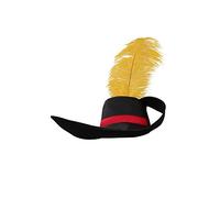 Seaehey Puss in Boots Hat Musketeer Hat Black with Yellow Feather Puss in Boots Cosplay Pirate Hat Western Vintage Cowboy Hats Disco Ball Costume, Brown, M