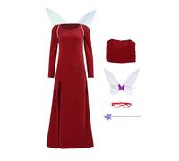 Seaehey Womens Fairy Godmother Costume Red Sequin Dress Wings Wand Glasses Outfit Movie Shrek Cosplay for Adults (Red, Small)