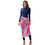 seafanny Women Muslim Swimwear Long Sleeve 4 Pieces Modest Burkini Swimsuit with Back Zipper + Sarong Navy Blue A 6-8