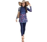 seafanny Women's Conservative Long Sleeve Rash Guard Swimwear Set with Leggings Burkini Blue-M(8-10)