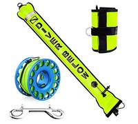 Seafard 5ft Yellow Scuba Diving Open Bottom Surface Marker Buoy (SMB) with 98ft Finger Spool Alloy Dive Reel and Double Ended Bolt Clip Blue