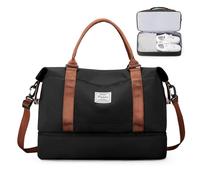 SEAFEW Cabin Bag 45X36X20 for Easyjet Weekend Overnight Travel Hand Luggage Airplane Underseat Carry on Bag Sport Gym Tote Mum Hospital Bags for Women Men with Shoe Pouch,B9-Black Brown