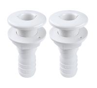 SEAFLO 1½” Thru Hull Fitting Marine Boat, Polypropylene, Plastic Drain Overflow Connector, Corrosion Resistant Saltwater Safe, Transom Mount, Bilge Port Deck Outlet, 4-Year Warranty (White, 2-Pack)