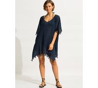 Seafolly Amnesia Pure Cotton Tassel Beach Cover Up Kaftan Navy