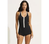 Seafolly Beach Bound Retro Monochrome Zip-Up Swimsuit Black