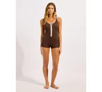 Seafolly Beach Bound Zip Up Scoop Neck Swimsuit Chocolate