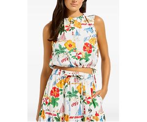 Seafolly drawcord-waist printed blouse - White S-M-L-XL