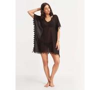 Seafolly female Amnesia Pure Cotton Tassel Beach Cover Up Kaftan - Black, Dark Green,Blue,White,Black,Azure,Navy