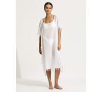 Seafolly female Amnesia Pure Cotton Tassel Trim Kaftan Beach Dress - White, White,Black