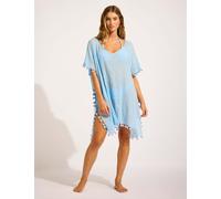 Seafolly Pure Cotton V Neck Mini Beach Kaftan Cornflower