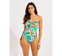 Seafolly Viva Vacation Ring Detail Padded Non-Wired Bandeau Swimsuit Blue Mix