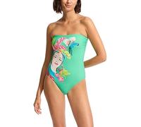Seafolly Women's Bandeau One Piece Swimsuit with High Cut Leg, Tropica Jade, 12