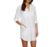 Seafolly Women's Boyfriend Shirt Cover Up Swimwear, Beach Basics White, Medium