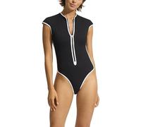 Seafolly Women's Cap Sleeve Zip Front One Piece Swimsuit, Beach Bound Black, 10