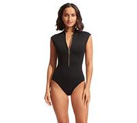 Seafolly Women's Cap Sleeve Zip Front One Piece Swimsuit One Piece Swimsuit (Pack of 1)
