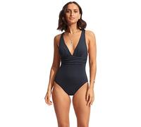 Seafolly Women's Deep V Wide Strap One Piece Swimsuit, Eco Collective True Navy, 10