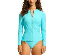 Seafolly Women's Long Sleeve Zip Front Rashguard with Removable Cups Bikini Top, Oasis Atoll, XS