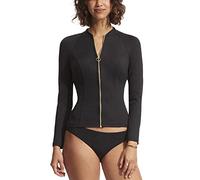 Seafolly Women's Long Sleeve Zip Front Rashguard with Removable Cups, Eco Collective Black, Small