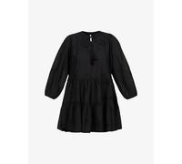 Seafolly Womens Seafolly Embroidered Puff-Sleeves Cotton Mini Dress Black S/M