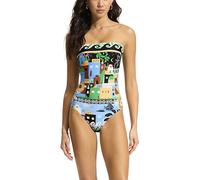 Seafolly Women's Standard Bandeau One Piece Swimsuit with High Cut Leg, Atlantis Ecru, 10