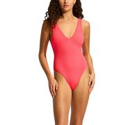 Seafolly Women's Standard Deep V Neck Over The Shoulder One Piece Swimsuit, Sea Dive Snapdragon, 12