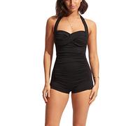 Seafolly Women's Twist Front Soft Cup Boyleg One Piece Swimsuit, Eco Collective Black, 8