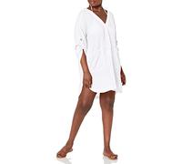 Seafolly Women's V Neck Cover Up Dress with Roll Sleeves Swimwear, Aloha White, XS