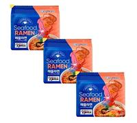 Seafood Ramen Instant Noodles with Spicy Broth 488g, pack of 3 | 4 Packs, South Korean Recipe, Thick Chewy Noodles, Rich Seafood Broth, Quick to Prepare