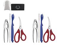 Seafood Tools Set Includes 2 Crab Crackers 2 Seafood Fork 2 Lobster Crackers 2 Seafood Scissors -Nutcracker Set(9 Piece )