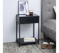 Seaford Bedside Table - 1 Drawer - Black Melamine and Metal