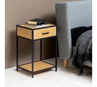 Seaford Bedside Table - 1 Drawer - Oak and Black Metal