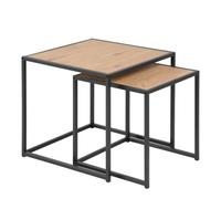 Seaford Black Metal Nest of Tables with Oak Top Furniture To Go Brown One Size