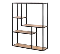 Seaford Black Metal Wide Wall Shelf with 3 Additional Oak Shelves, none