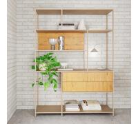 Seaford Bookcase - Wide - Fluted - Oak and Grey Metal