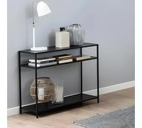 Seaford Console Table - with Shelves - Black Melamine and Metal